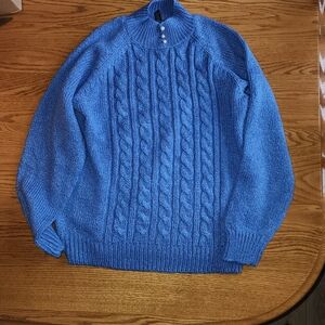 Karen Scott Royal Blue Cable-Knit Turtleneck Sweater with Button Placket